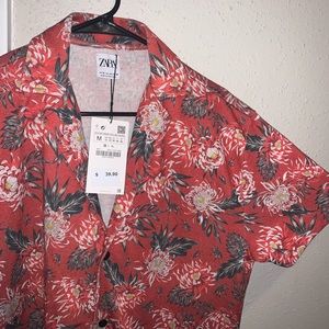 ZARA MENS FLORAL BUTTON UP SHORT SLEEVE